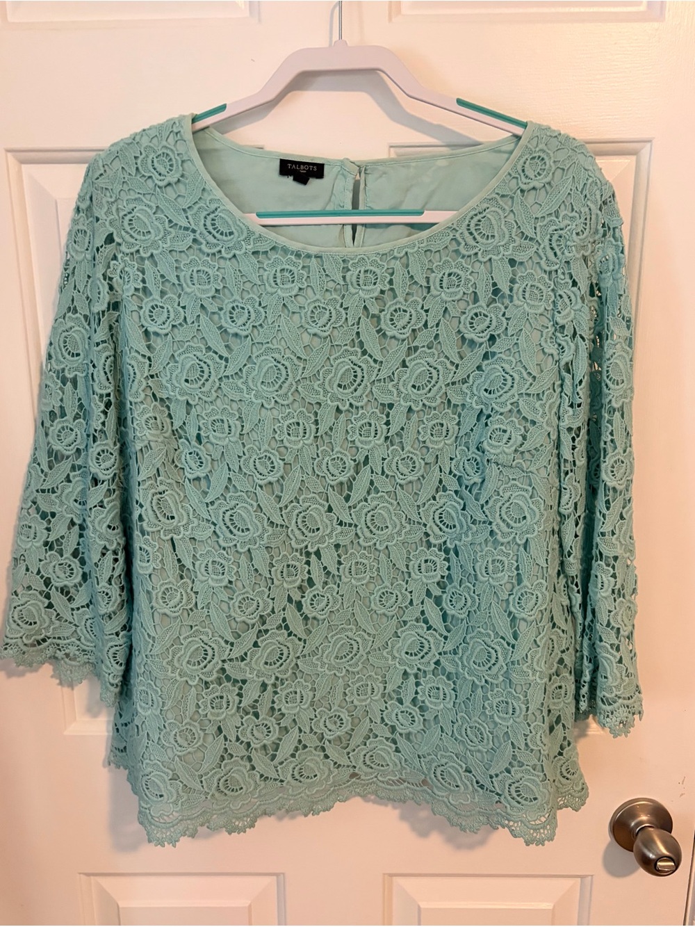Talbots Mint Lace Floral Crochet Blouse